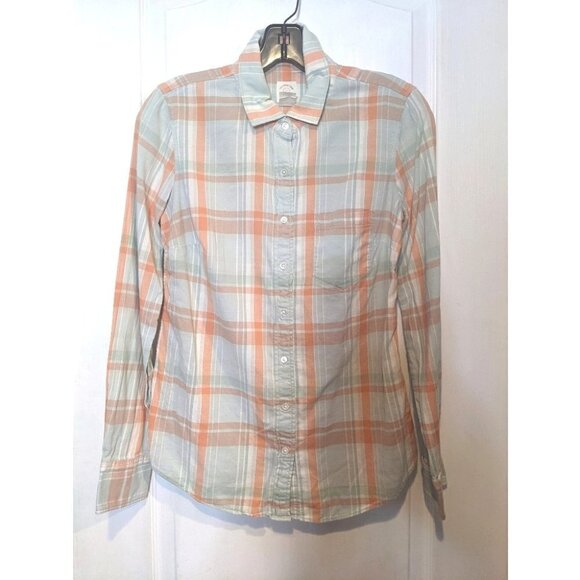 J. Crew | The Perfect Shirt in Mint/Coral Plaid - Picture 1 of 7